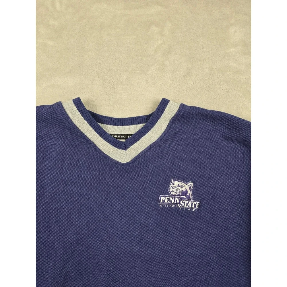 Vintage Penn State V-Neck Pique Sweater Men XL Fit L Blue Nittany Lions USA Made